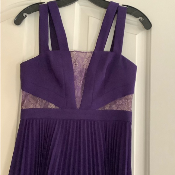 BCBG MaxAzria PlumBerry TENZIN Lace blocked pleated Dress Purple NWOT 0 - Picture 12 of 14
